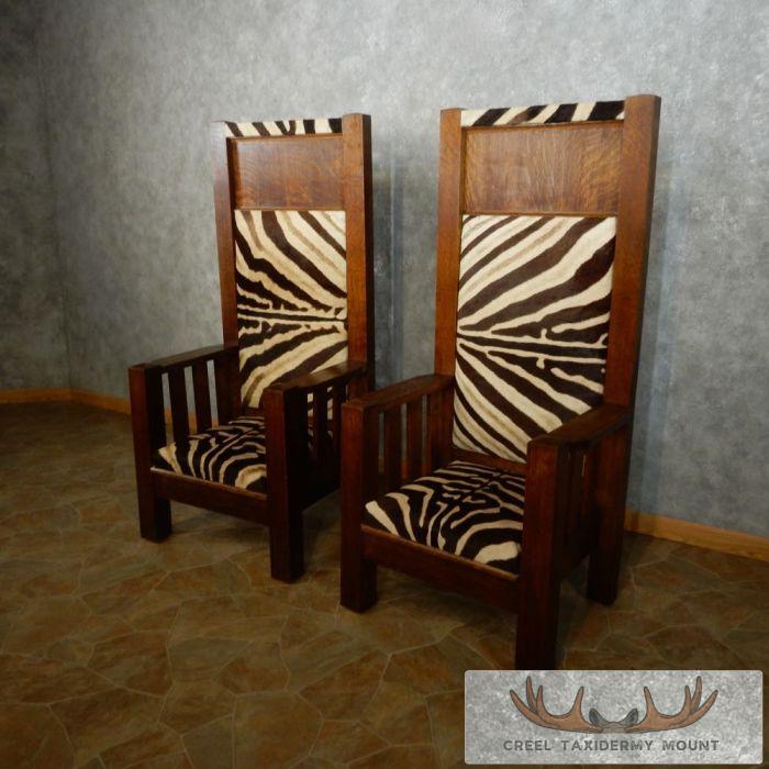 African Zebra Taxidermy Skin Bishop Chairs For Sale - Image 2