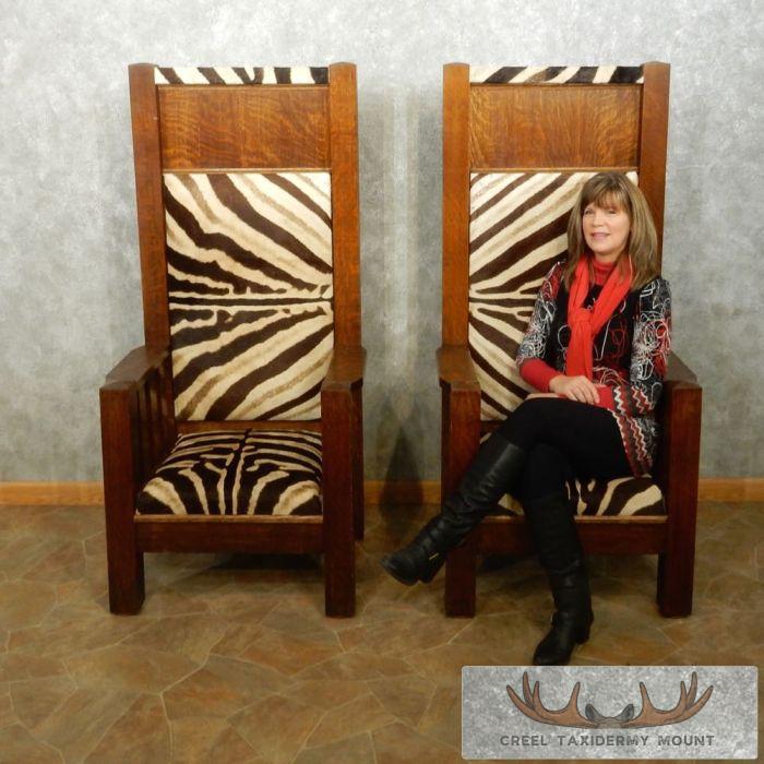 African Zebra Taxidermy Skin Bishop Chairs For Sale - Image 10
