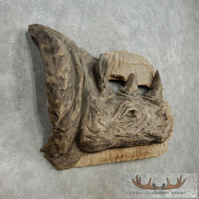 African Rhinoceros Wood Carving Safari Decor For Sale - Image 3