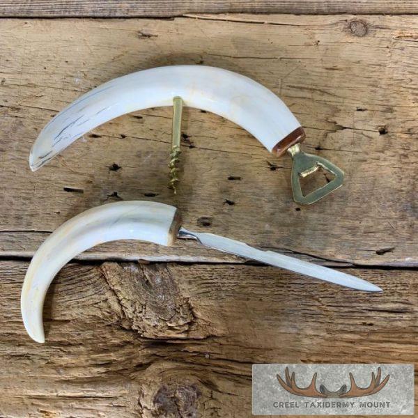Carved Warthog Tusk Bottle And Letter Opener For Sale - Image 2
