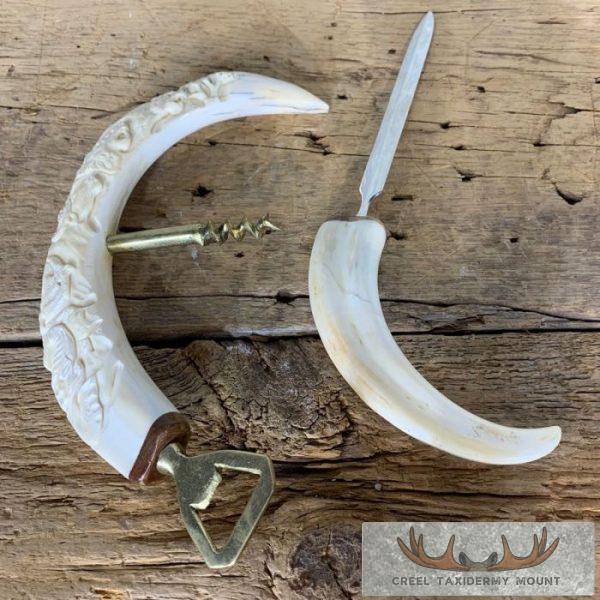 Carved Warthog Tusk Bottle And Letter Opener For Sale - Image 3