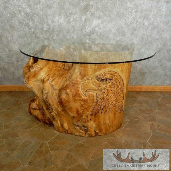 Carved Eagle Tree Trunk Table For Sale