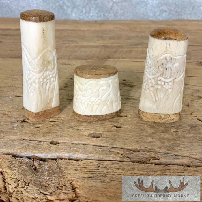 African Themed Carved Bone Salt and Pepper Shakers For Sale