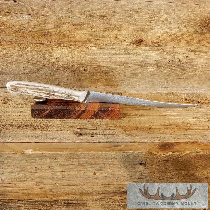 Large Double Edge Fillet Knife with Elk Antler Handle For Sale