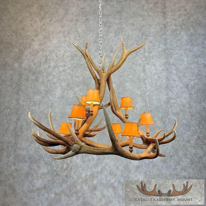 Nine Light Elk Antler Chandelier For Sale