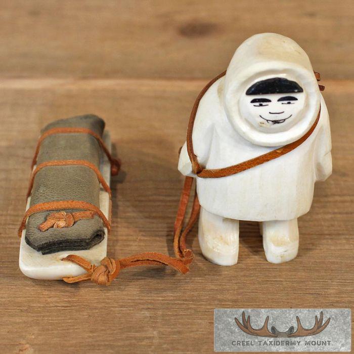 Ivory Eskimo & Sled Figurine