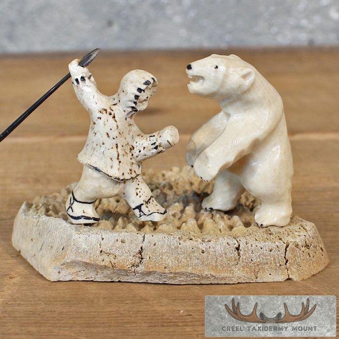Ivory Eskimo & Polar Bear Figurine For Sale